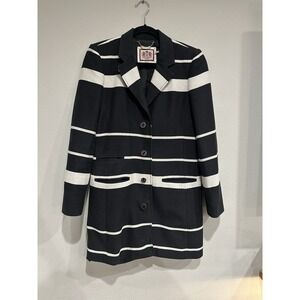 Juicy Couture Jacket Women Large Black White Wide Stipe Long Coat Hole In Pocket